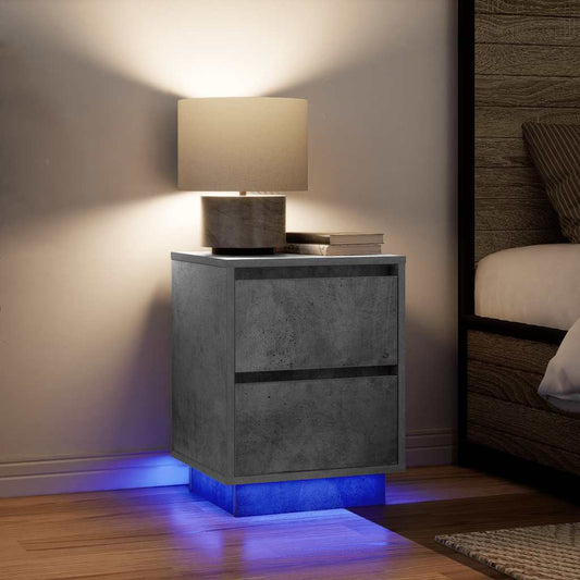 Comodini con Luci a LED 2 pz Grigio Cemento 38x34x50 cm - homemem39