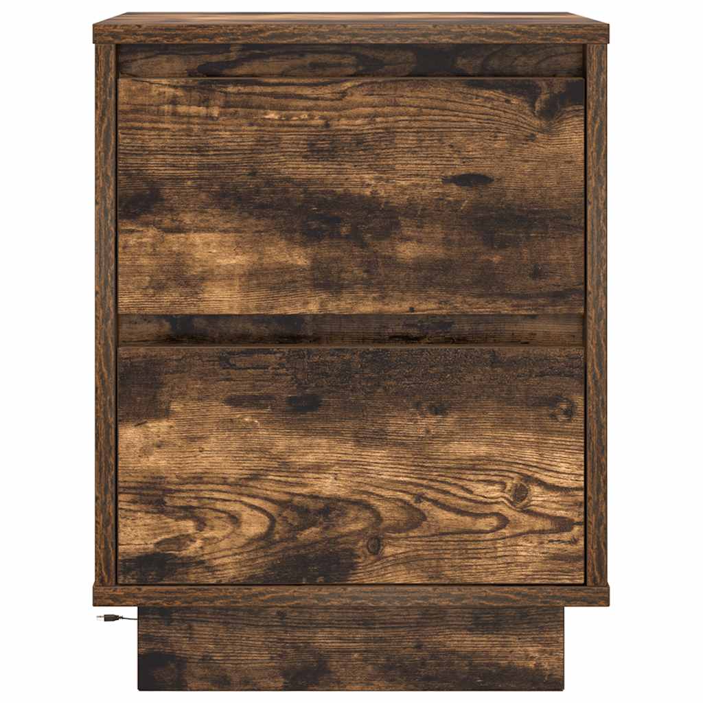 Comodino con Luci LED Rovere Fumo 38x34x50 cm - homemem39