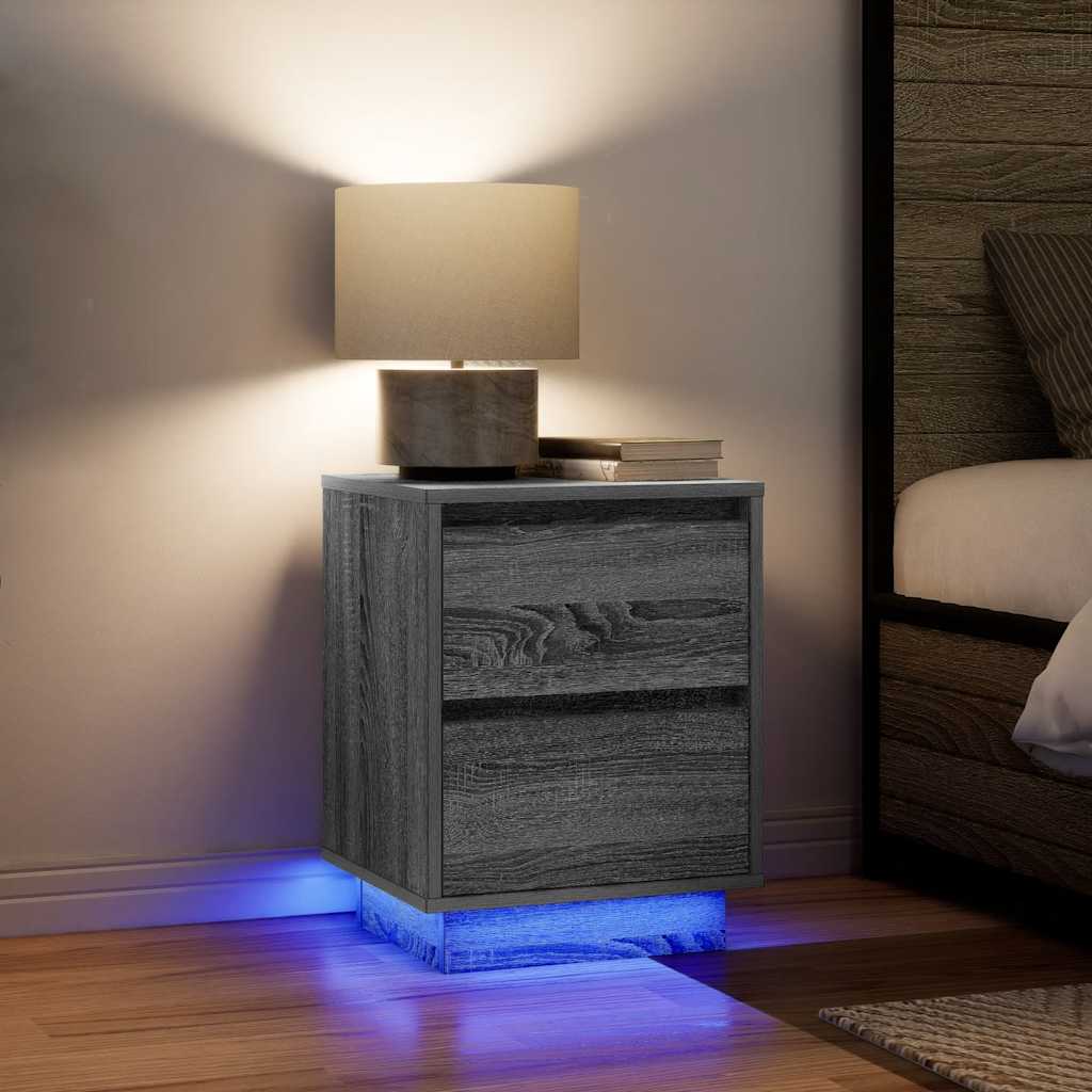 Comodino con Luci LED Grigio Sonoma 38x34x50 cm - homemem39