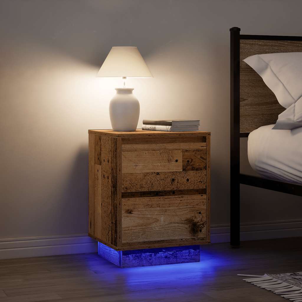 Comodino con Luci LED Legno Antico 38x34x50 cm - homemem39