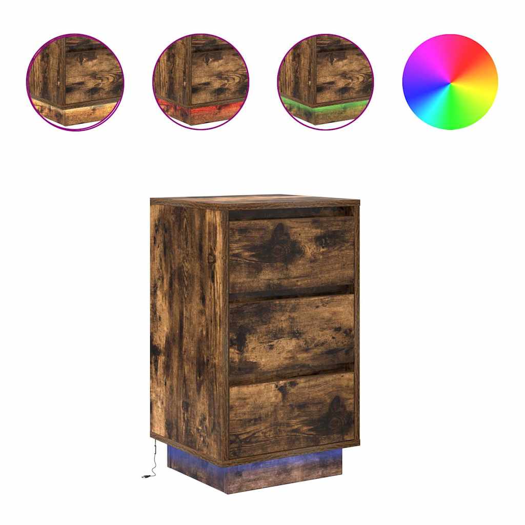 Comodino con Luci LED Rovere Fumo 38x34x65 cm - homemem39