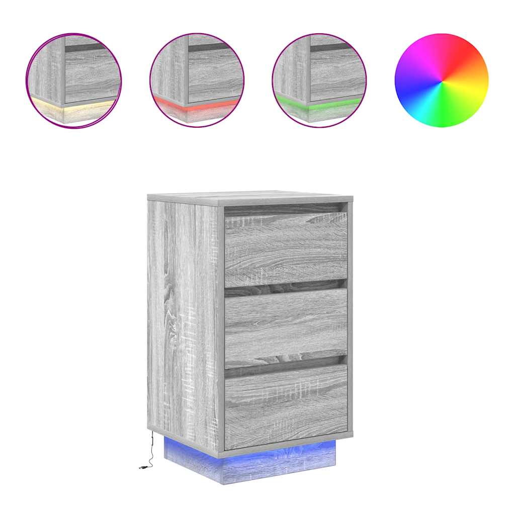 Comodino con Luci LED Grigio Sonoma 38x34x65 cm - homemem39