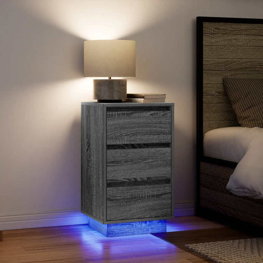 Comodino con Luci LED Grigio Sonoma 38x34x65 cm - homemem39