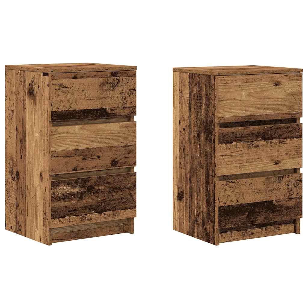 Comodini con 3 Cassetti 2 pz Legno Antico 39x35x65 cm - homemem39