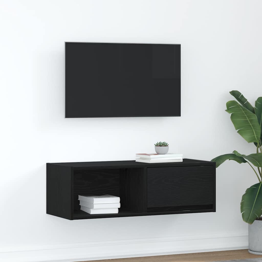 Mobile Porta TV Rovere Nero 80x31x25,5 cm in Legno Multistrato - homemem39