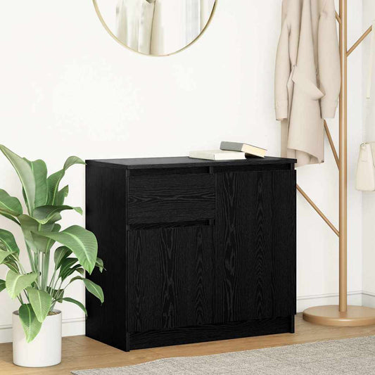 Credenza con Cassetto Rovere Nero 71x35x65 cm Legno Multistrato - homemem39