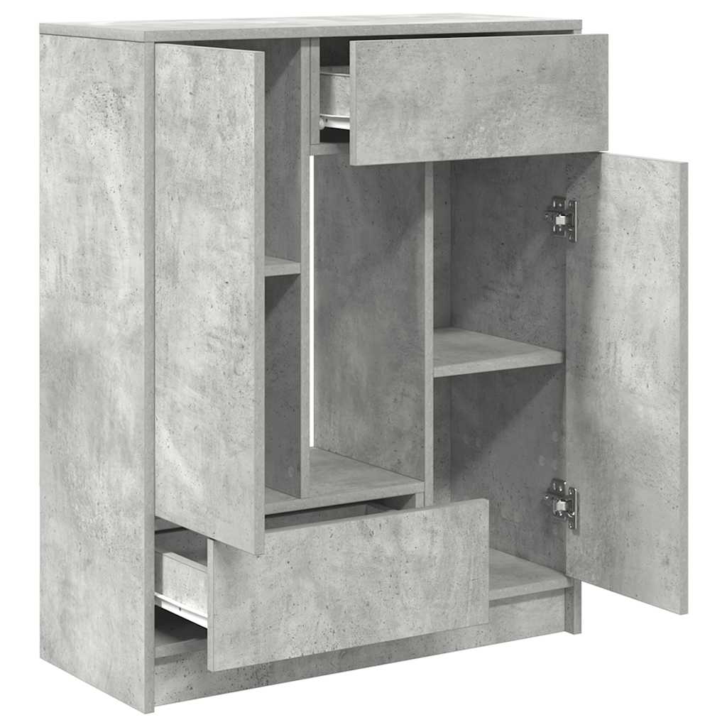 Credenza con Cassetti e Ante Grigio Cemento 73x31x90 cm