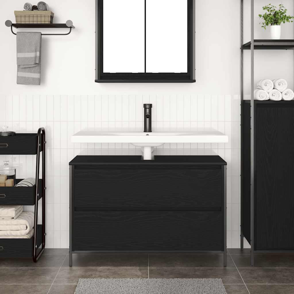 Mobile Lavabo da Bagno con Cassetti Rovere Nero 90x34,5x60 cm | homemem39