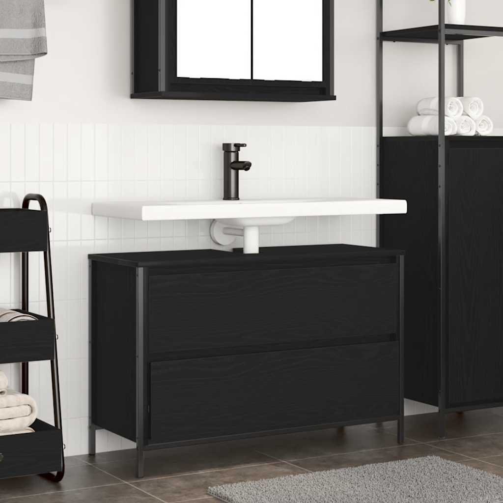 Mobile Lavabo da Bagno con Cassetti Rovere Nero 90x34,5x60 cm | homemem39