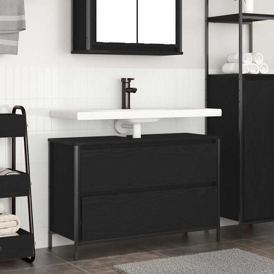 Mobile Lavabo da Bagno con Cassetti Rovere Nero 90x34,5x60 cm | homemem39