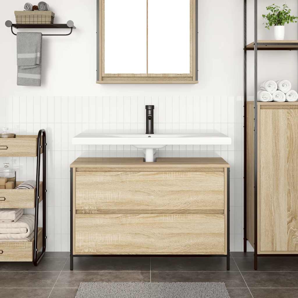 Mobile Lavabo da Bagno con Cassetti Rovere Sonoma 90x34,5x60 cm | homemem39