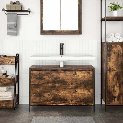 Mobile Lavabo da Bagno con Cassetti Rovere Fumo 90x34,5x60 cm