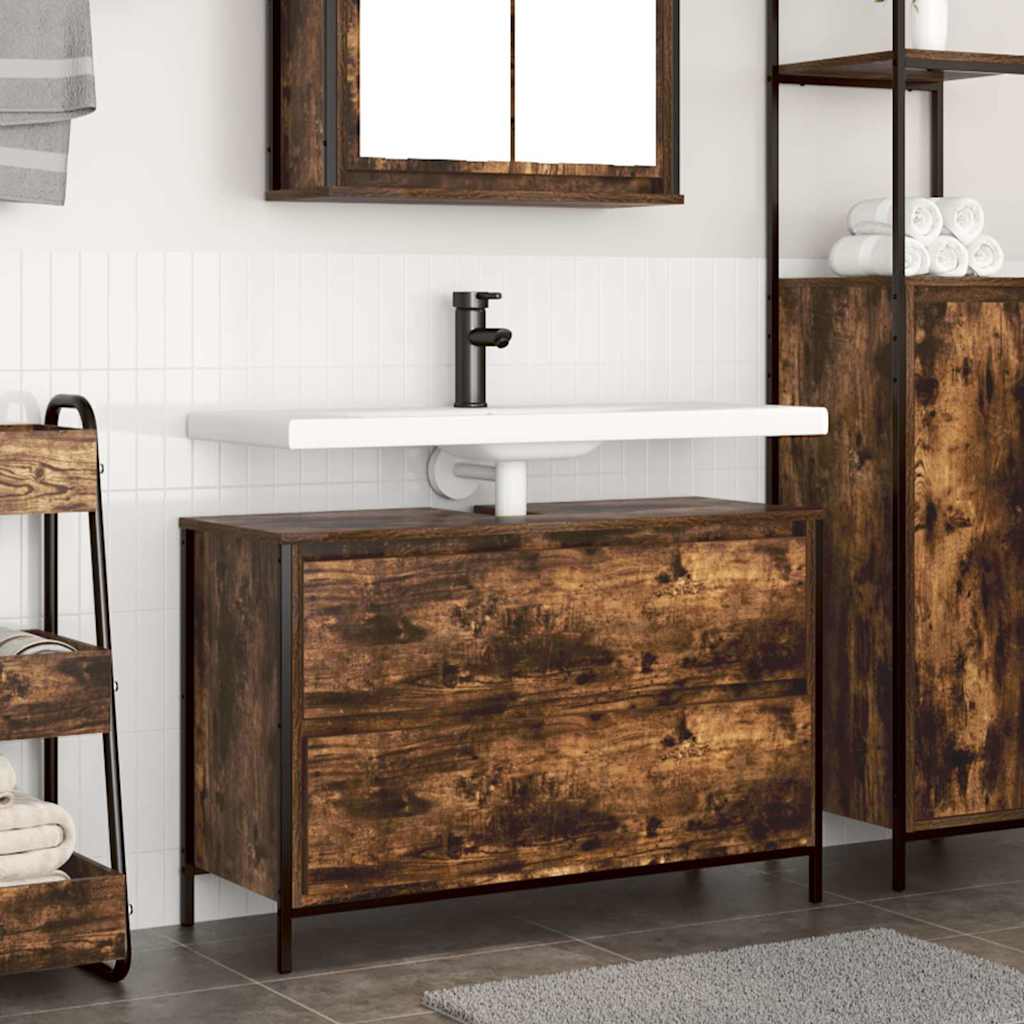 Mobile Lavabo da Bagno con Cassetti Rovere Fumo 90x34,5x60 cm | homemem39