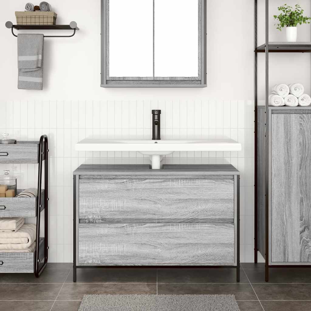 Mobile Lavabo da Bagno con Cassetti Grigio Sonoma 90x34,5x60 cm | homemem39