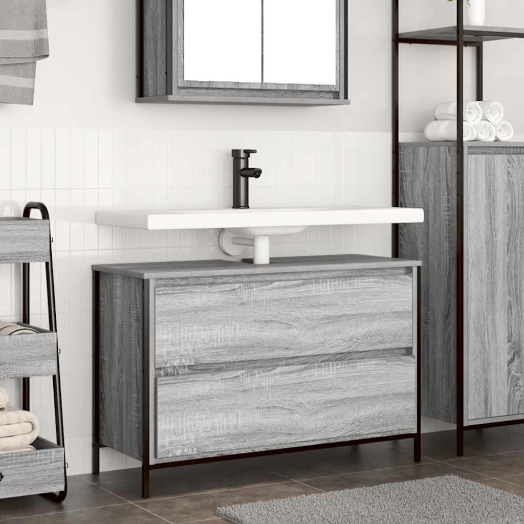 Mobile Lavabo da Bagno con Cassetti Grigio Sonoma 90x34,5x60 cm