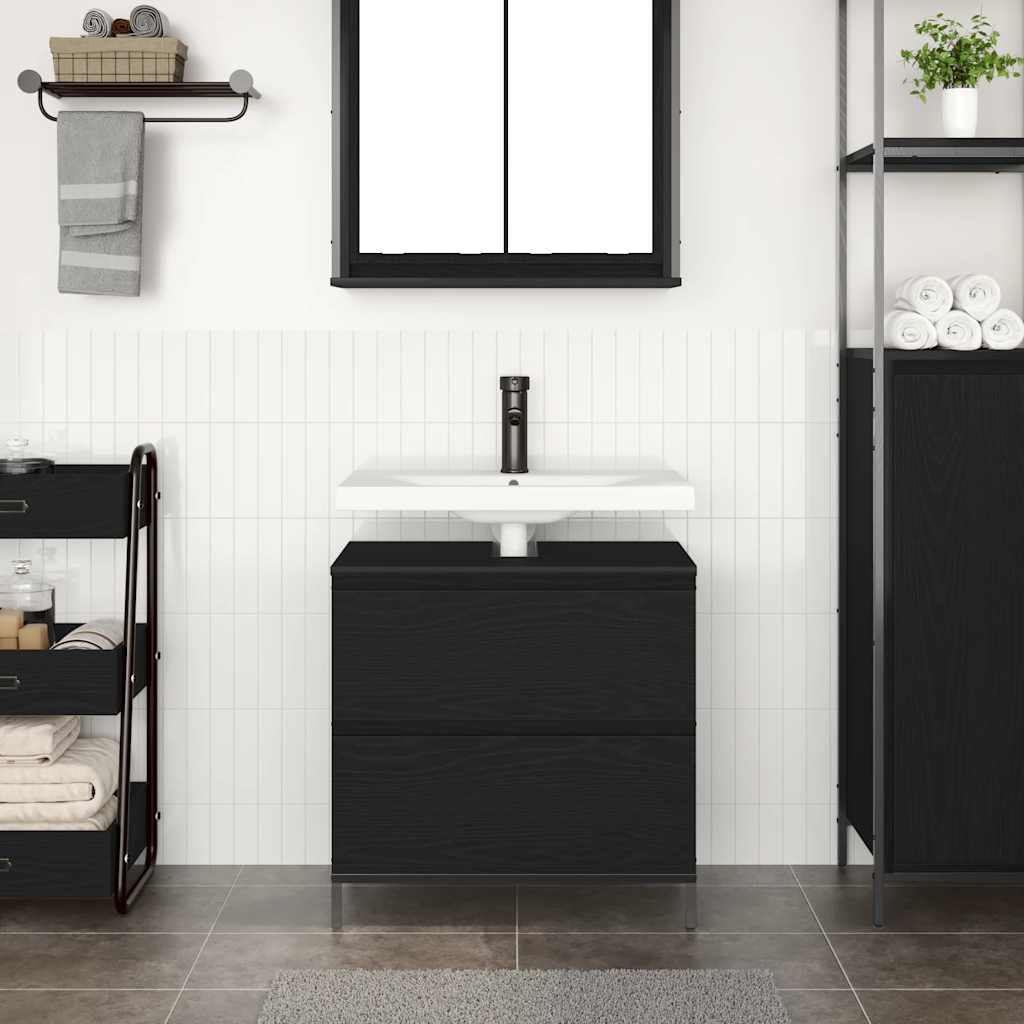 Mobile Lavabo da Bagno con Cassetti Rovere Nero 60x34,5x60 cm