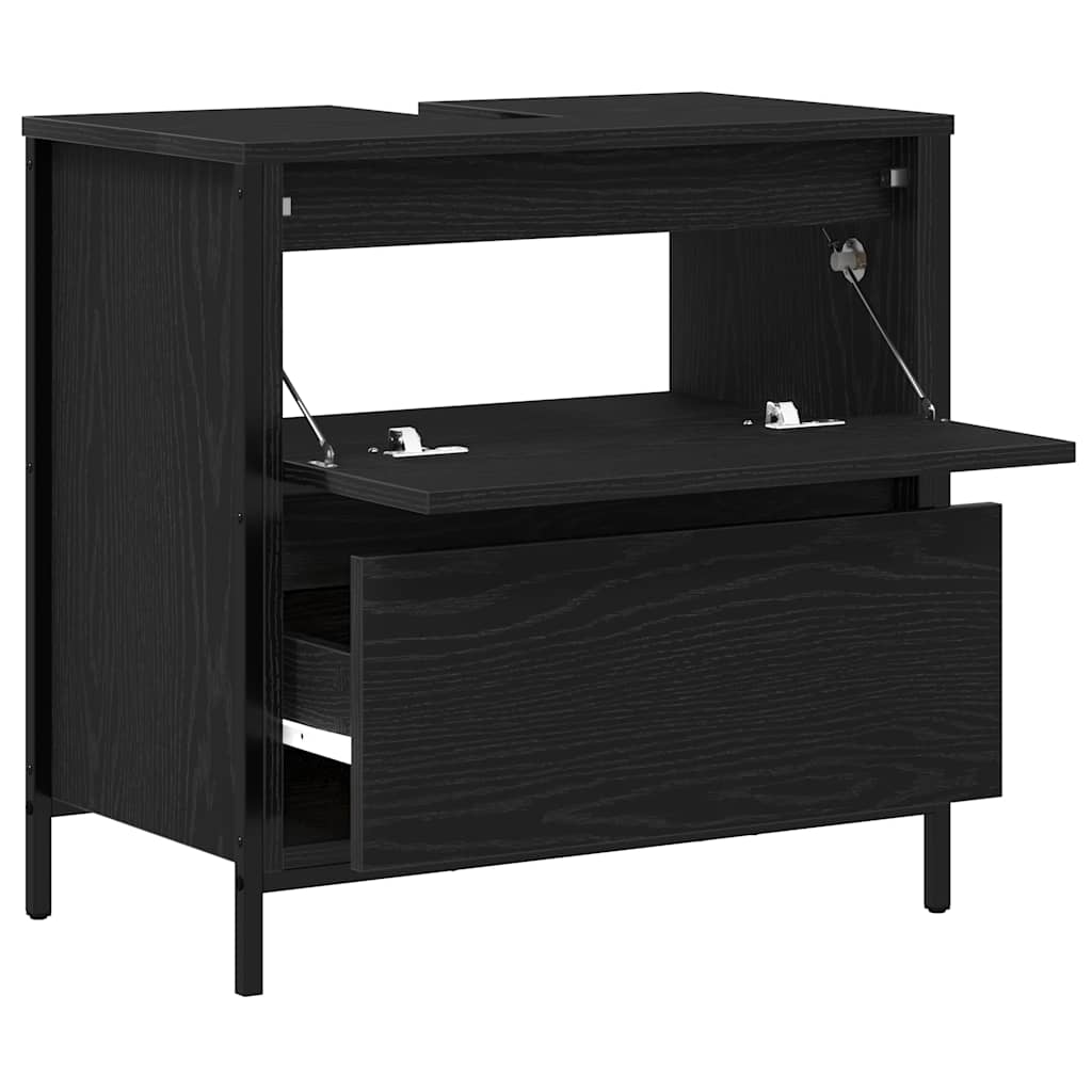 Mobile Lavabo da Bagno con Cassetti Rovere Nero 60x34,5x60 cm | homemem39