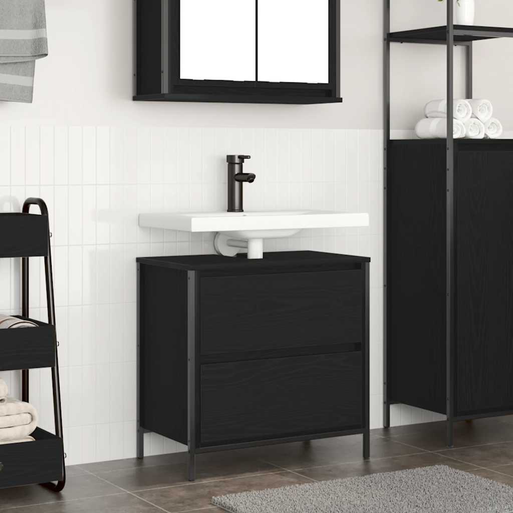Mobile Lavabo da Bagno con Cassetti Rovere Nero 60x34,5x60 cm