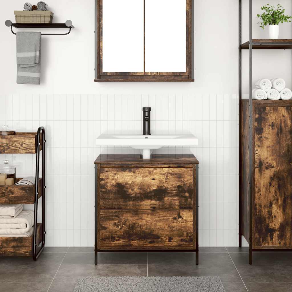 Mobile Lavabo da Bagno con Cassetti Rovere Fumo 60x34,5x60 cm