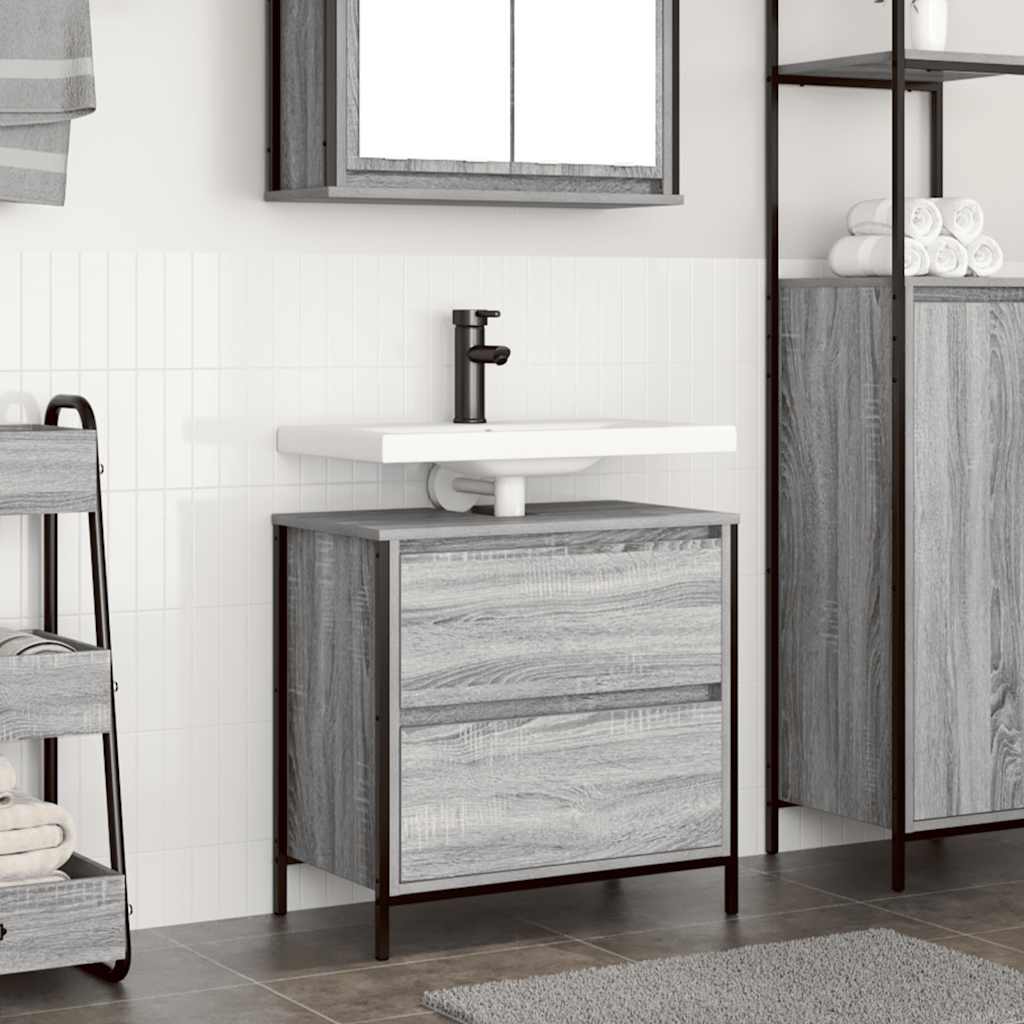 Mobile Lavabo da Bagno con Cassetti Grigio Sonoma 60x34,5x60 cm