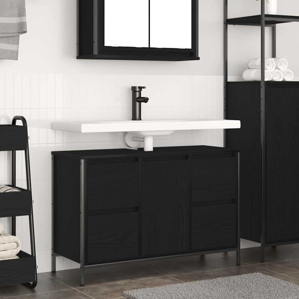 Mobile Lavabo con Cassetti Rovere Nero 90x34,5x60 cm