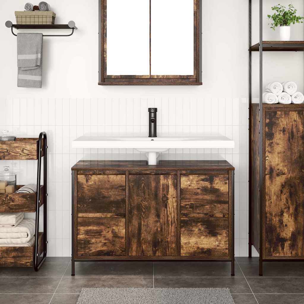 Mobile Lavabo con Cassetti Rovere Fumo 90x34,5x60 cm