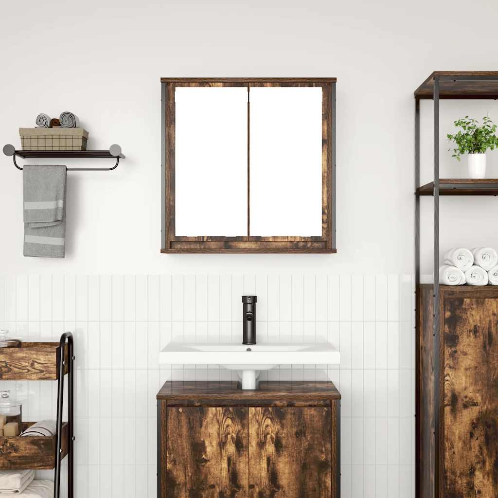 Pensile da Bagno con Specchio Rovere Fumo 60x21x60 cm