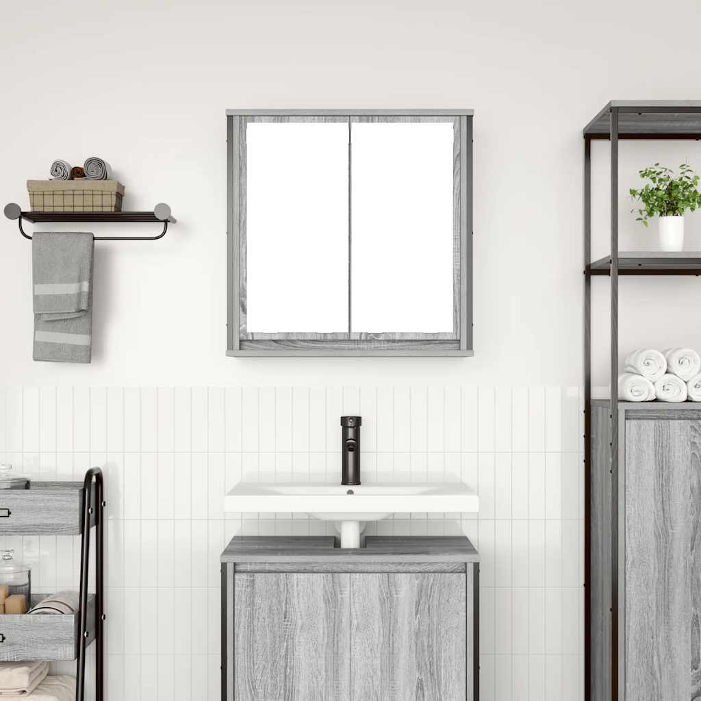 Pensile da Bagno con Specchio Grigio Sonoma 60x21x60 cm | homemem39