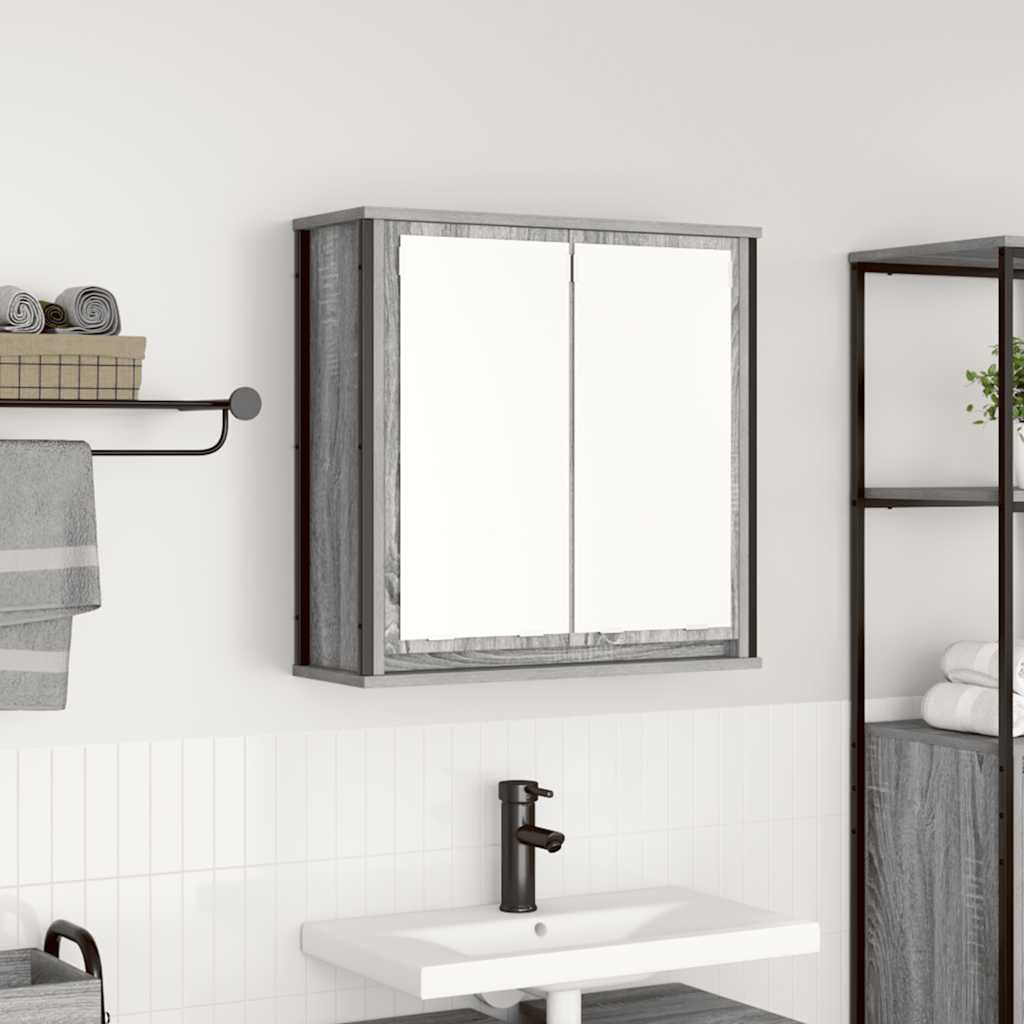 Pensile da Bagno con Specchio Grigio Sonoma 60x21x60 cm | homemem39