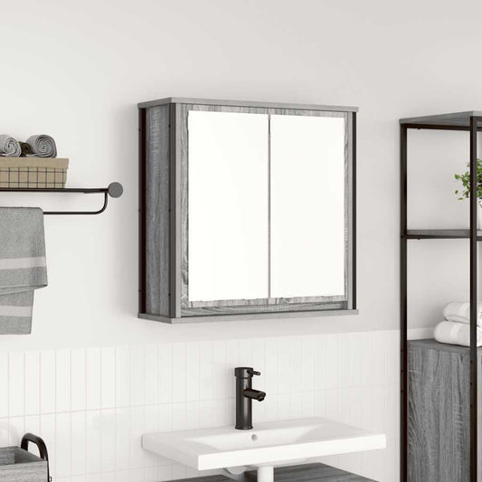 Pensile da Bagno con Specchio Grigio Sonoma 60x21x60 cm | homemem39