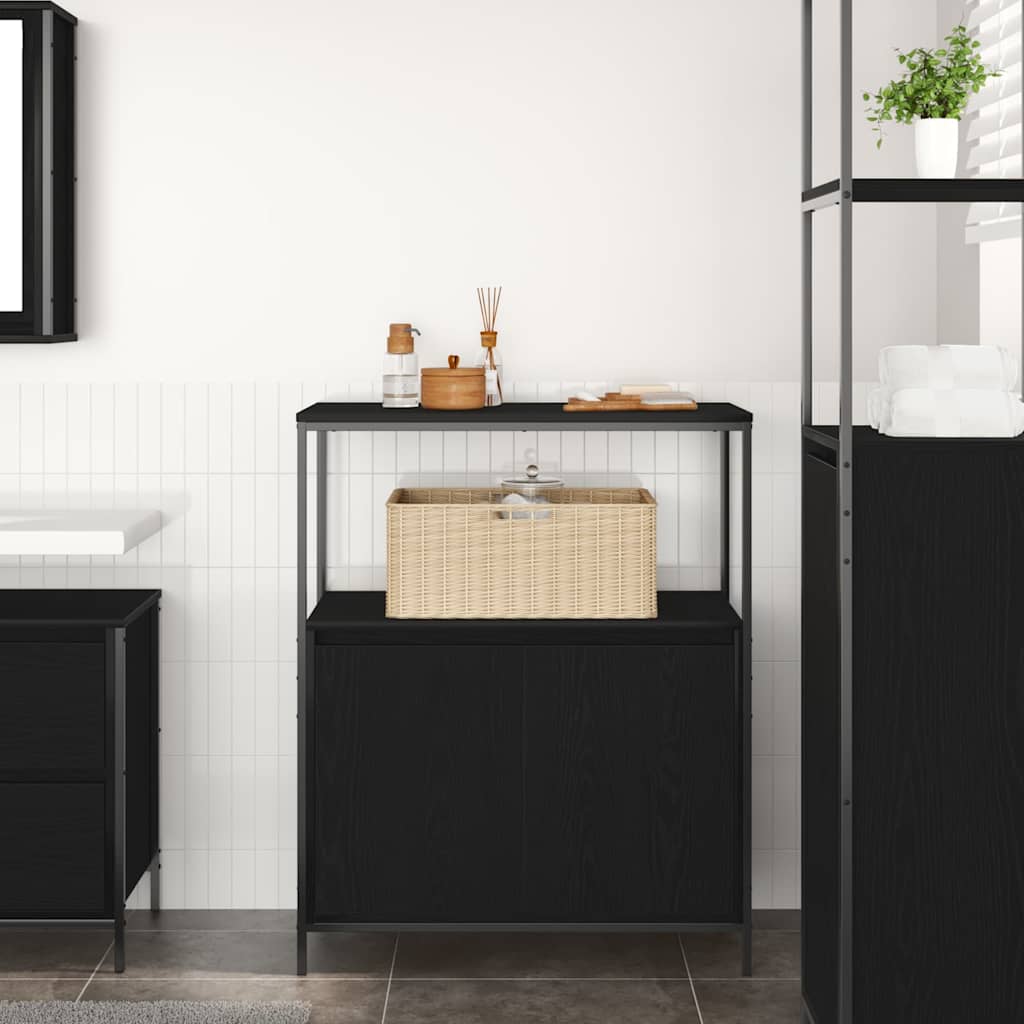 Mobile da Bagno con Ripiani Rovere Nero 76,5x35x95 cm | homemem39