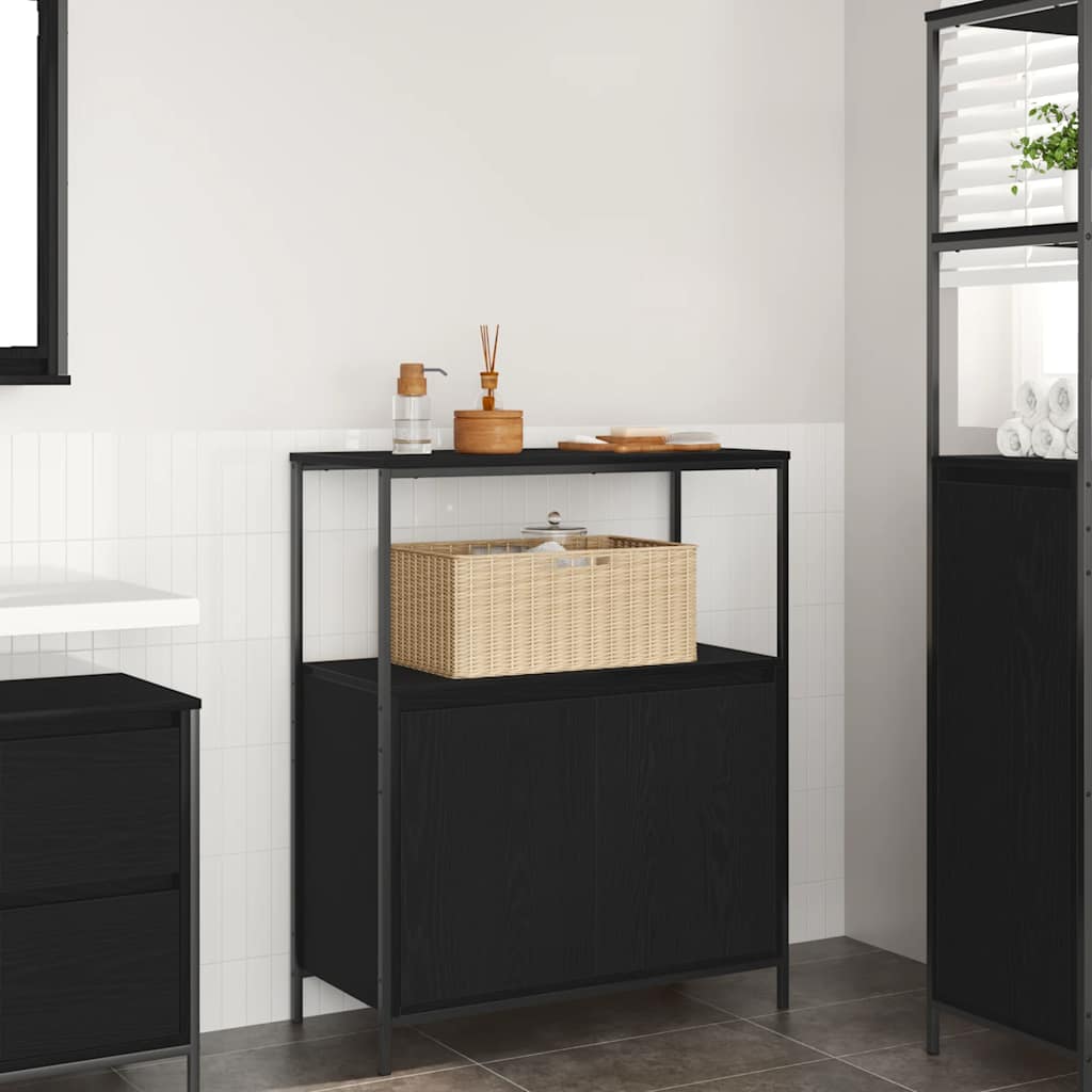 Mobile da Bagno con Ripiani Rovere Nero 76,5x35x95 cm | homemem39