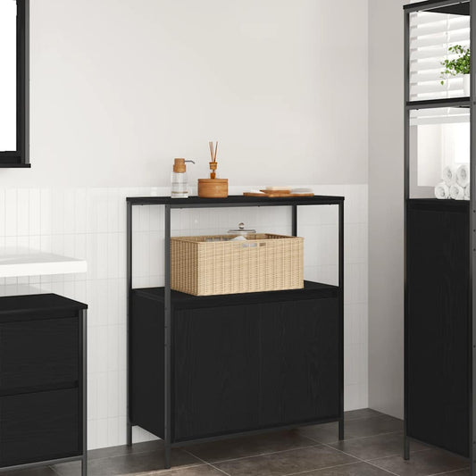 Mobile da Bagno con Ripiani Rovere Nero 76,5x35x95 cm | homemem39