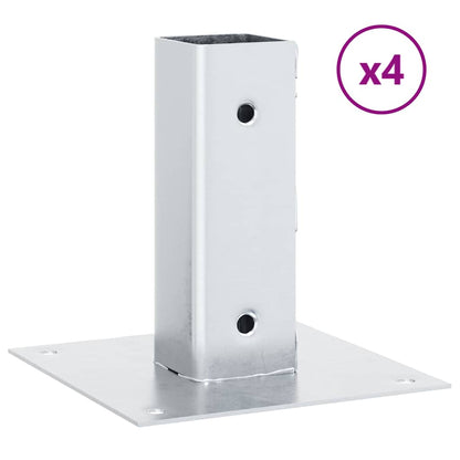 Basi per Pali Quadrate 4 pz Argento 46x46 mm in Acciaio Zincato | homemem39