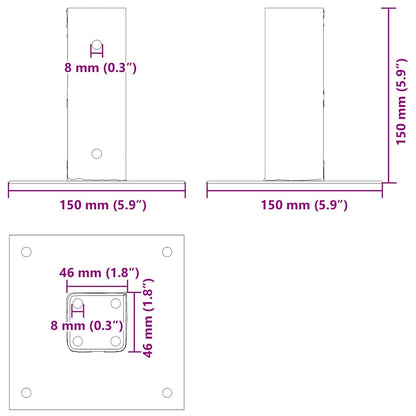 Basi per Pali Quadrate 4 pz Argento 46x46 mm in Acciaio Zincato | homemem39