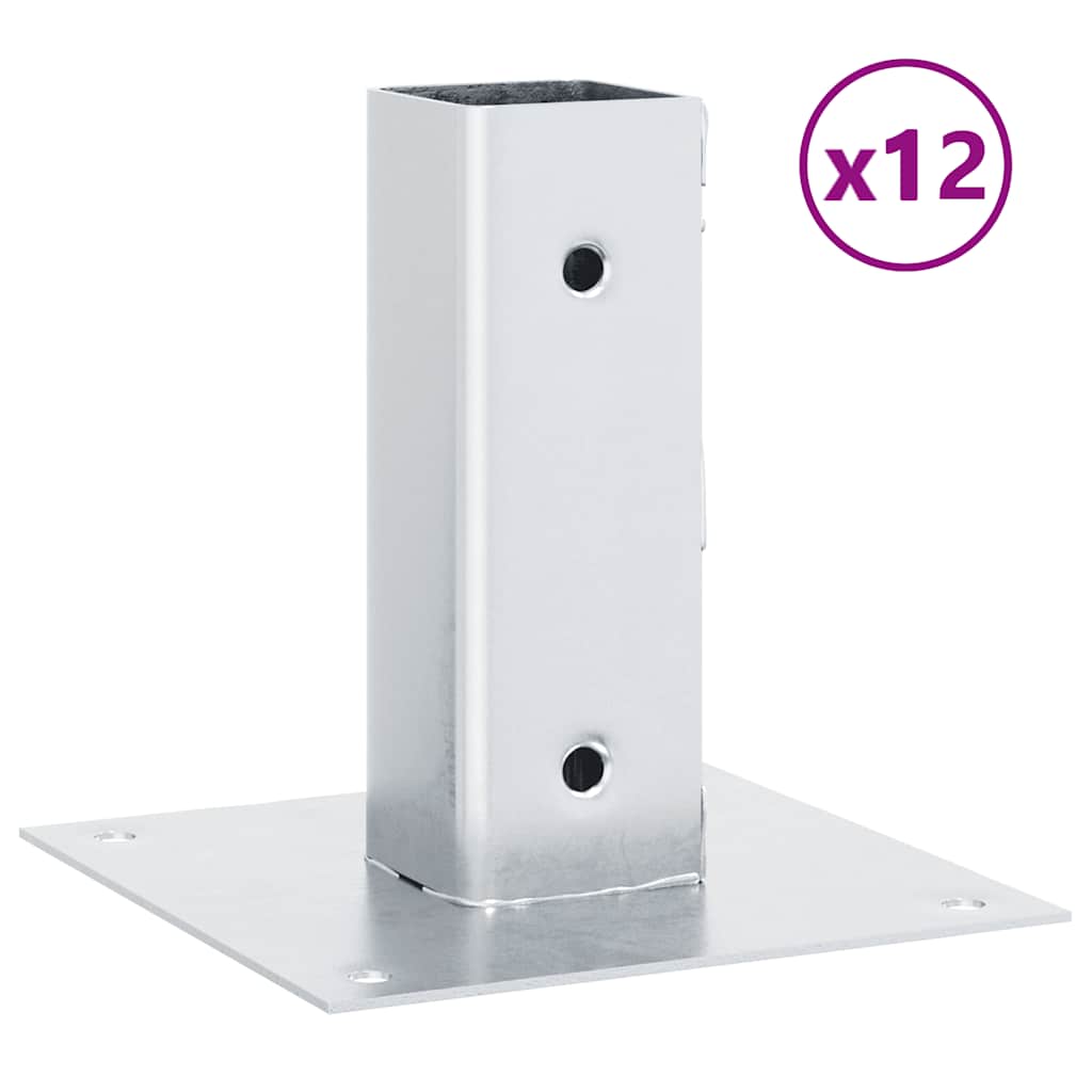 Basi per Pali Quadrate 12 pz Argento 46x46 mm Acciaio Zincato | homemem39