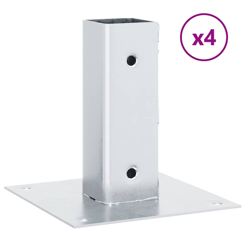 Basi per Pali Quadrate 4 pz Argento 51x51 mm in Acciaio Zincato | homemem39