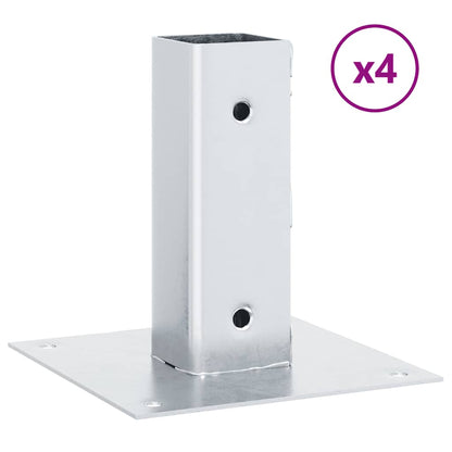 Basi per Pali Quadrate 4 pz Argento 51x51 mm in Acciaio Zincato | homemem39