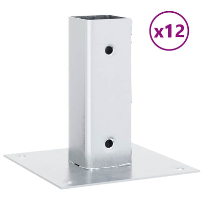 Basi per Pali Quadrate 12 pz Argento 51x51 mm Acciaio Zincato