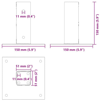 Basi per Pali Quadrate 12 pz Argento 51x51 mm Acciaio Zincato