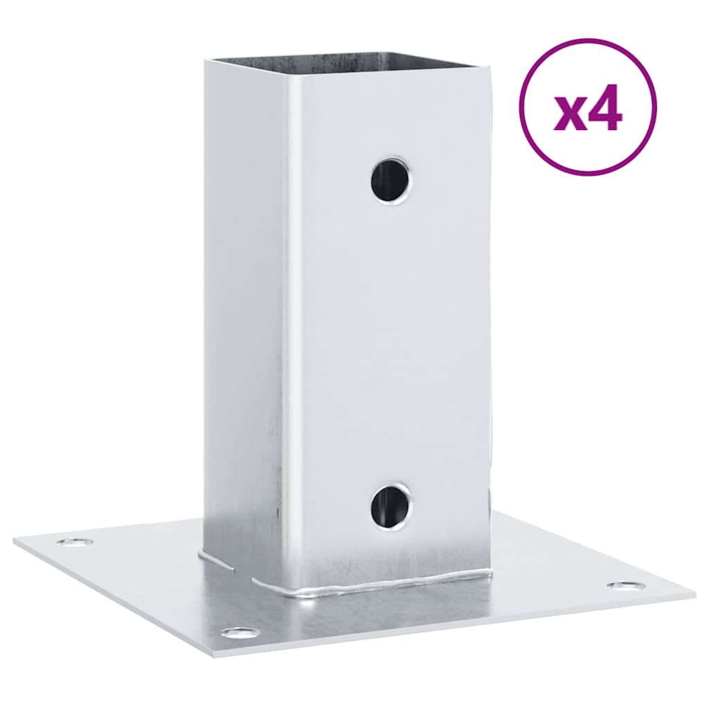 Basi per Pali Quadrate 4 pz Argento 71x71 mm in Acciaio Zincato | homemem39