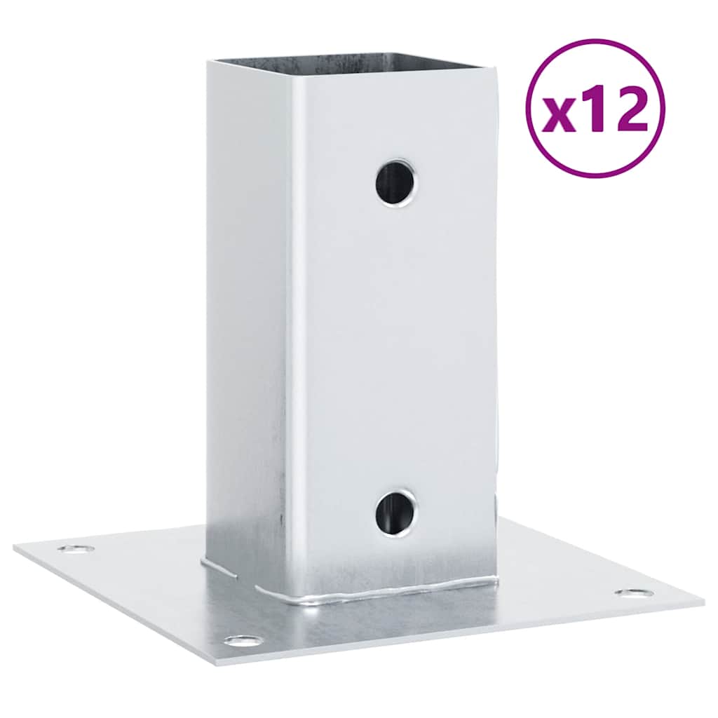 Basi per Pali Quadrate 12 pz Argento 71x71 mm Acciaio Zincato | homemem39