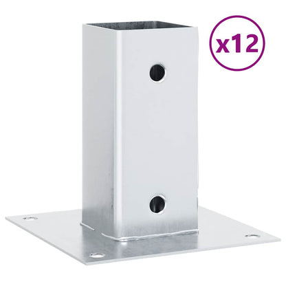 Basi per Pali Quadrate 12 pz Argento 71x71 mm Acciaio Zincato | homemem39