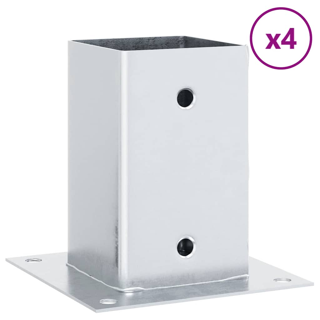 Basi per Pali Quadrate 4 pz Argento 81x81 mm in Acciaio Zincato | homemem39