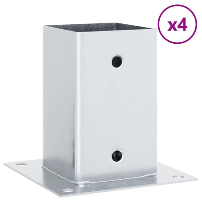 Basi per Pali Quadrate 4 pz Argento 81x81 mm in Acciaio Zincato | homemem39