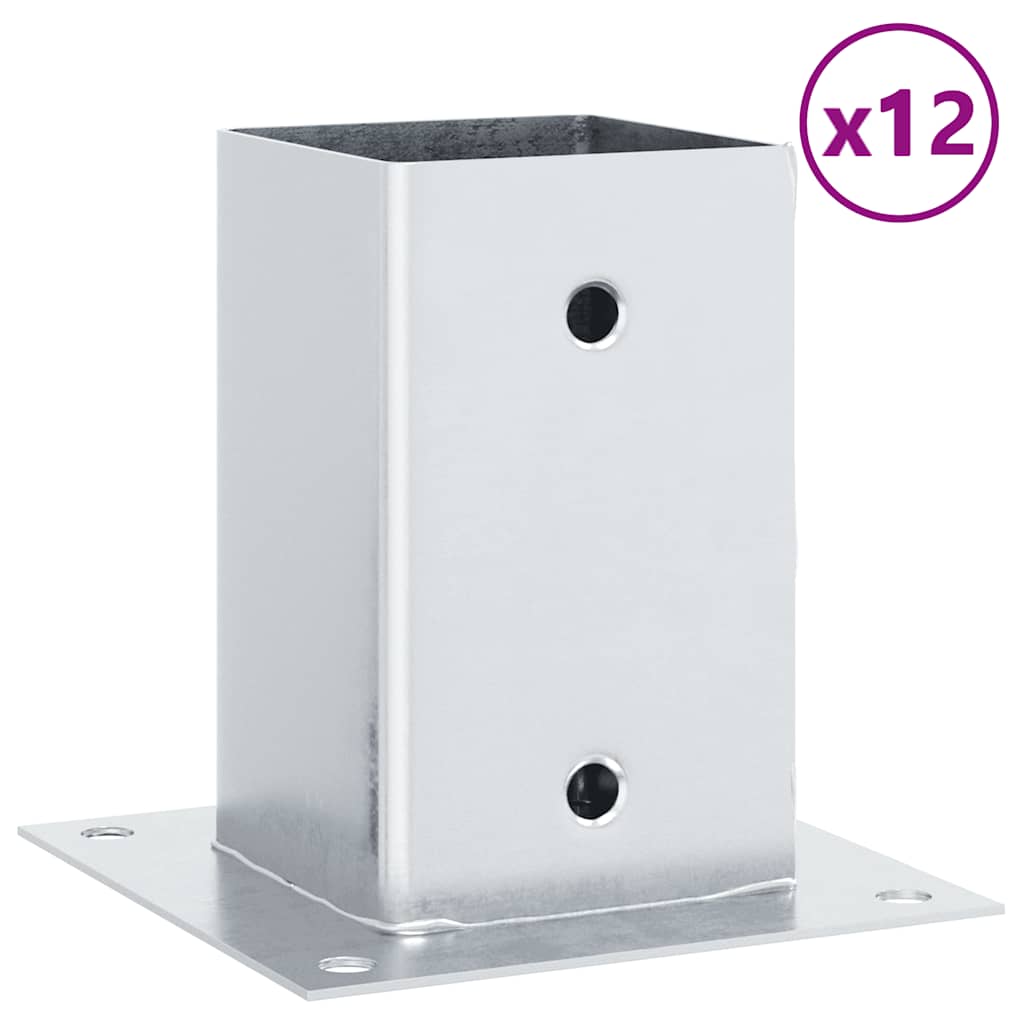 Basi per Pali Quadrate 12 pz Argento 81x81 mm Acciaio Zincato | homemem39