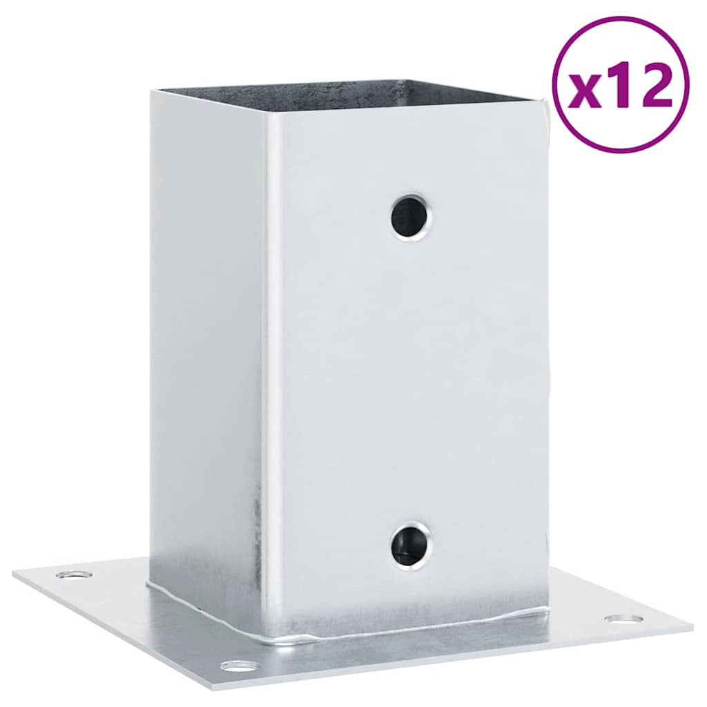 Basi per Pali Quadrate 12 pz Argento 91x91 mm Acciaio Zincato | homemem39