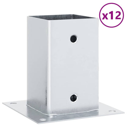 Basi per Pali Quadrate 12 pz Argento 91x91 mm Acciaio Zincato | homemem39