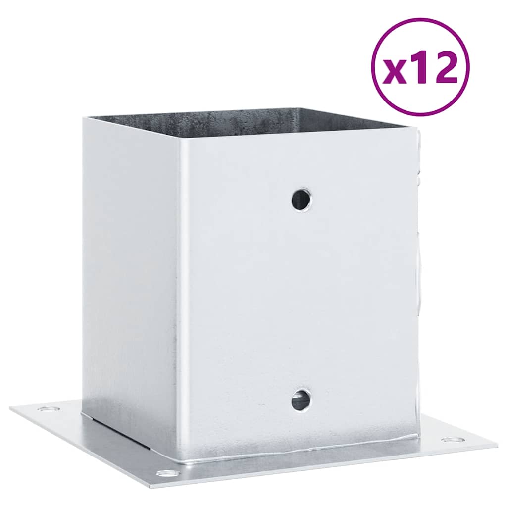 Basi per Pali Quadrate 12 pz Argento 101x101 mm Acciaio Zincato | homemem39