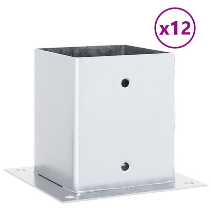 Basi per Pali Quadrate 12 pz Argento 101x101 mm Acciaio Zincato | homemem39